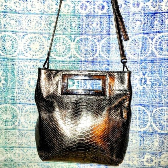 Michael Kors Handbags - 🔥Michael Kors Berkley Medium Python Embossed Leather Messenger in Nickel